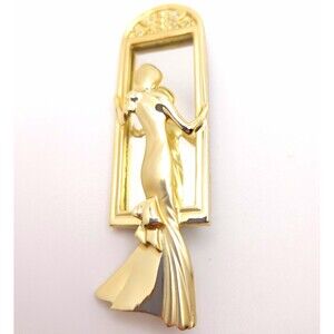 AJC Gold Tone Art Deco Lady In The Mirror Rectangle Brooch Pin